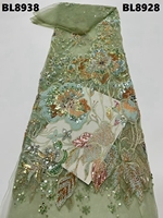Tissu de dentelle de mariée espagnole, tissus de dentelle perlée en maille pour mariage, tissu de dentelle à sequins de luxe pour robe de mariée