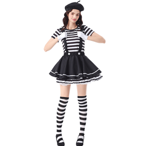 Costume da Clown per Bambine di Alta Qualità per Halloween, Abito a Righe Bianche e Nere per Giochi di Ruolo - Product Image 4