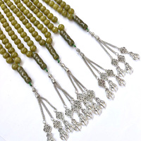 Perles de prière en jade d'olive perle de pierre d'inquiétude nouveaux modèles chapelet musulman Tesbih Souvenir islamique perles de pierres précieuses naturelles
