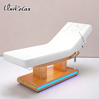 Table de massage électrique incurvée en cuir blanc personnalisable pour salon de beauté, lit de soin facial et cils avec 3 moteurs
