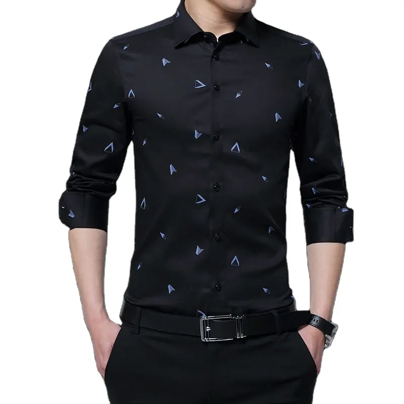 Camisas masculinas de manga longa, moda casual, estampada, design personalizado, de algodão, de alta qualidade