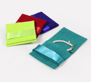 Luxury Custom Logo Multi Color Velvet Suede Jewelry Envelope Bag Satin <b>Ribbon</b> Closure Ring Storage Pouch <b>Wedding</b> Favor Gift Bags - Product Image 5