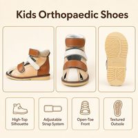 Chaussures orthopédiques pour enfants Tan pour l'alignement du pied, avec fermetures réglables, tige en cuir de vachette pleine fleur, doublure en microfibre, semelle en caoutchouc