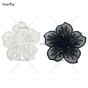 Nuevo Precio de flores de tela, encaje de lentejuelas con cuentas, adornos de flores bordadas para vestidos, Keering, nuevo, a buen precio - Product Image 4