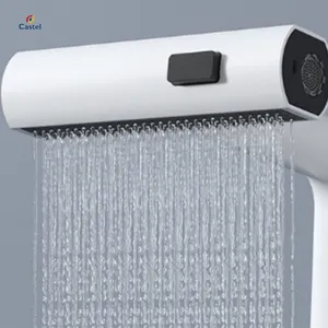 Grifos de baño de cascada con rociador extraíble, grifo de fregadero con pantalla de temperatura Digital, grifo de lavabo ajustable en altura