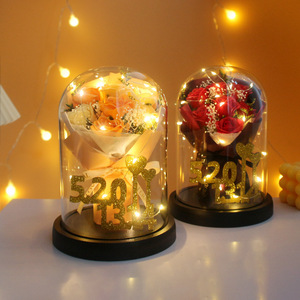 Ramo de Rosas en Cúpula de Cristal de Alta Calidad, Regalo de Cumpleaños para Novia y Mejor Amiga, Regalo de Confesión, Lámpara Nocturna LED - Product Image 1
