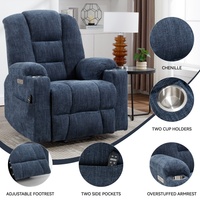 Fauteuil inclinable électrique robuste bleu en chenille tuftée avec dossier, capacité de 350 lb, deux ports USB, porte-gobelets, sans outils requis