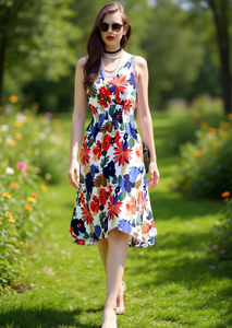 Abito midi da donna LQ67-2 con stampa floreale, spalline sottili, linea ad A, in chiffon, casual estivo, tessuto traspirante. - Product Image 2