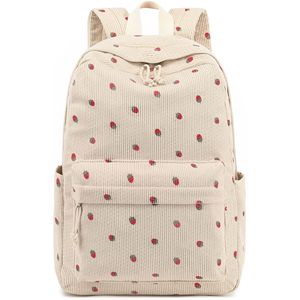 Sac à dos pour ordinateur portable en velours côtelé ultra-léger à imprimé fraises pour filles du collège, lycée et lycée professionnel, en stock, forme incurvée - Product Image 4