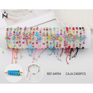 Bracciale a tubo con perline colorate e ciondolo a forma di occhio di Allah, regolabile, gioiello alla moda per donne e ragazze, scatola da 2400 pezzi. - Product Image 1