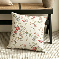 Housse de coussin vintage européenne à imprimé floral et oiseaux, taie d'oreiller décorative durable de qualité supérieure avec fermeture éclair pour canapé de salon
