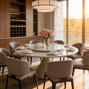 Set Moderno e Minimalista di Tavolo Rotondo Girevole con Sedie, 6-8 Posti, Piano in Pietra Sinterizzata, <span class=keywords><strong>Arredamento</strong></span> per <span class=keywords><strong>Cucina</strong></span> e <span class=keywords><strong>Soggiorno</strong></span> - Product Image 6