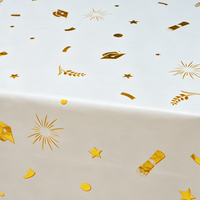 Nappe jetable gris clair avec feuille d'or, imperméable en PE, rectangulaire, pour fournitures de fête de remise des diplômes