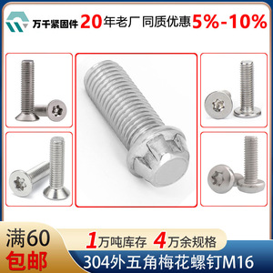 304 Stainless Steel M16 Plum Blossom Head Screw For Railway Use - Product Image 4