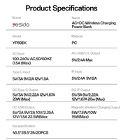 Yesido Batterie Externe 10000mAh 22.5W à Charge Rapide AC+DC, Double Mode avec Charge Sans Fil et Support Téléphone YP89