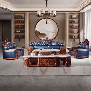 Genuine Leather Sectional <b>Sofa</b> European Style Antique Chesterfield High-End <b>Living</b> <b>Room</b> <b>Sofas</b> - Product Image 2