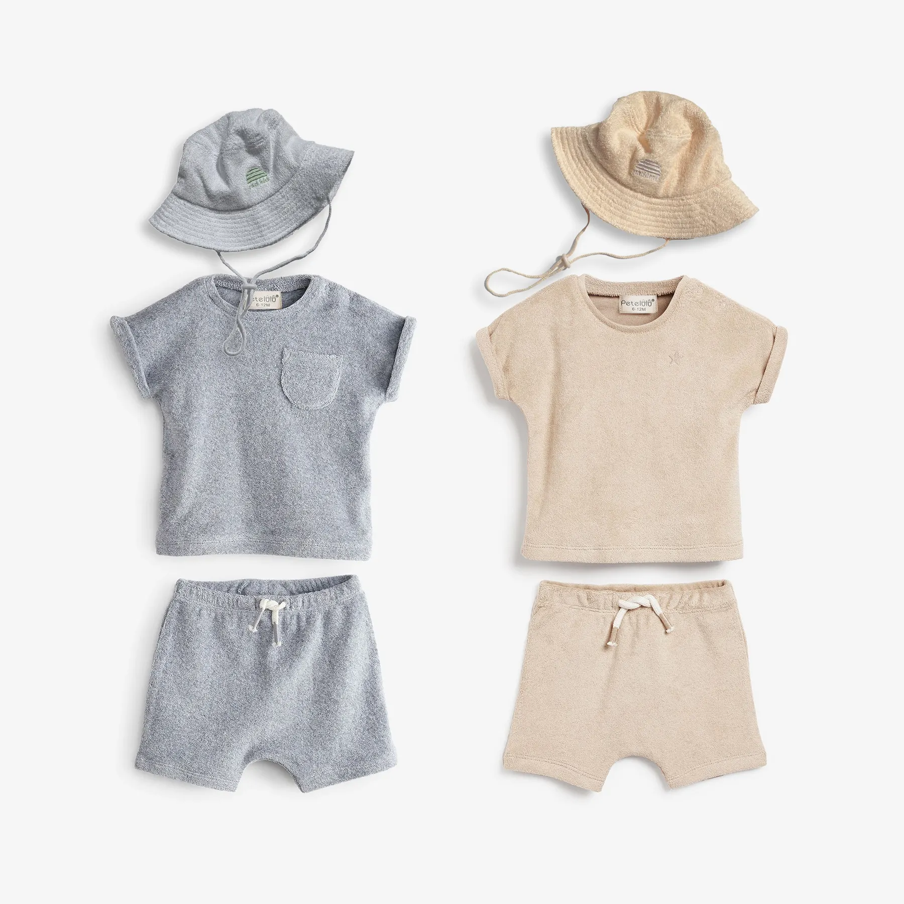 Conjunto de ropa de algodón Unisex para niños pequeños, ropa de tejido de felpa de manga corta de Color sólido, con correas de bolsillo