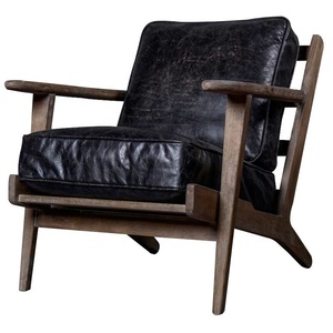 Venta al por mayor marco de madera sillón de cuero vintage relajarse Silla de salón con reposapiés otomana sofá - Product Image 6