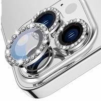 Protection d'objectif d'appareil photo en verre trempé 9H AR AF de qualité supérieure, avec anneau métallique Diamond Eagle Eye, irisé, pour iPhone 15 – Vente directe usine