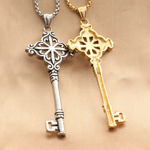 European Style Stainless Steel <b>Key</b> Pendant Men's Retro Geometric Themed Necklace 280316 - Product Image 2