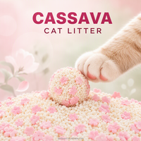 Litière pour chat en manioc de haute qualité, agglomération rapide, faible poussière, particules brisées, sable naturel pour chat, fournisseur OEM