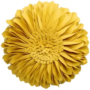 Funda de almohada de flores 3D, hecha a mano, cojín decorativo de girasol, pequeña almohada redonda amarilla