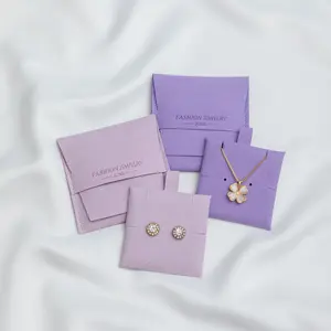 Custom bag logo printed jewelry packaging set pouch microfiber jewelry packaging pouch velvet set envelope purple