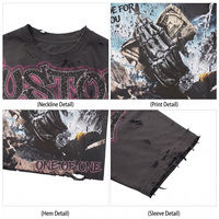T-shirt imprimé graphique vieilli pour homme, 300 g/m², 100 % coton, coupe ample, style streetwear vintage, noir