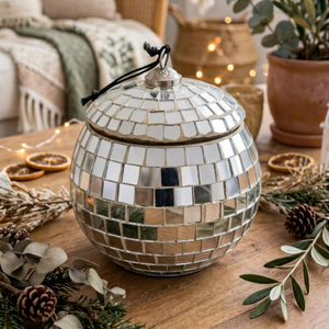 High Quality Silver <b>Glass</b> Retro Mirror <b>Christmas</b> <b>Ornament</b> Hanging Tree Bauble Disco Ball Decoration for Party Wedding Home Decor - Product Image 1