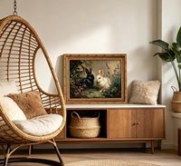 Impression sur toile vintage avec cadre doré, motif lapin gothique noir et blanc, décoration de Pâques victorienne, échantillons OEM ODM prêts en moins d'une journée