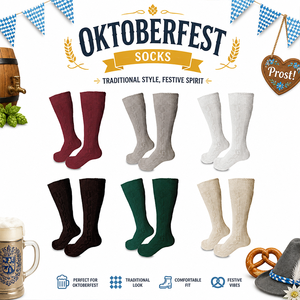 Chaussettes hautes bavaroises pour hommes, style Oktoberfest, en laine torsadée, pour costume Lederhosen - Product Image 2