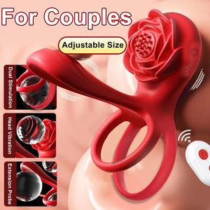 Anneau vibrant en silicone à télécommande sans fil avec fonction de verrouillage pour couple, jouet sexuel double pour adultes - Product Image 3
