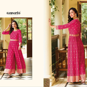 Hermosa Top de una pieza de Georgette de estilo completo con línea de algodón de tela arrugada para mujeres Fiesta India completamente cosida - Product Image 1