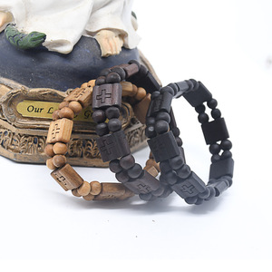 <span class=keywords><strong>Bracelet</strong></span> croix en bois direct d'usine avec perles élastiques motif religieux de bouddhisme en pierre de diamant pour hommes - Product Image 4