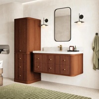 Meuble de salle de bain moderne sur pied personnalisé avec grand rangement, comptoir en marbre cannelé, miroir intelligent – Solution complète pour salle de bain