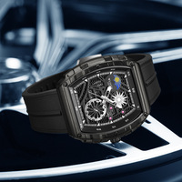 WLISTH Montre analogique à quartz élégante et sportive de style barillet, avec calendrier, boîtier en alliage, bracelet en silicone, verre minéral trempé, 30M