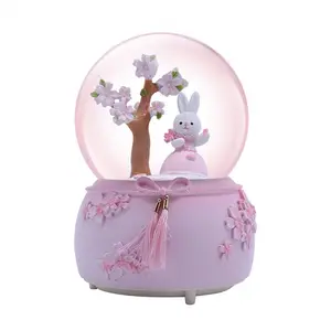 树脂/树脂雪球音乐雪球为孩子,4.72 高樱花兔子树脂闪光音乐盒为女孩