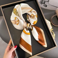 Petit foulard en soie à imprimé chaîne blanc et marron pour femme, idéal pour le cou et comme ruban décoratif pour sac