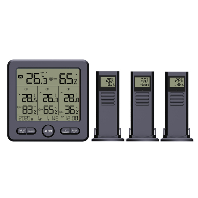 Advanced Indoor/Outdoor Temperature and Humidity Monitor with 12/24 Hour Clock Alarms Trend Arrows Modern Design