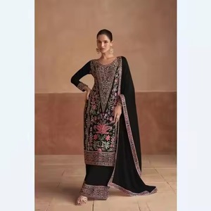 ชุดผ้าไหมซัลวาร์จากอินเดียและปากีสถานที่ได้รับแรงบันดาลใจจากผ้าไชน็อกแท้หรูหรา - Product Image 3