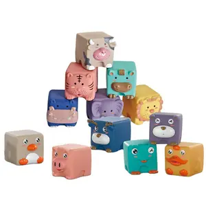 Blocs de construction en Silicone pour bébés, sécurité à la mode, baignoire empilable, Animal doux