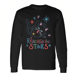 Reach For The Stars - Camiseta de manga larga con diseño de gato, color negro, unisex, talla para adultos - Product Image 2