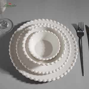 Service de table en porcelaine blanche gaufrée avec bordure perlée, assiettes et bols, pour hôtels et restaurants, logo personnalisé, coffret cadeau, vente en gros - Product Image 2