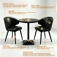 Ensemble de table ronde en bois massif et cuir avec plateau en marbre, 4 chaises, personnalisable OEM ODM, style moderne et luxueux, pour restaurant et mobilier de salle à manger