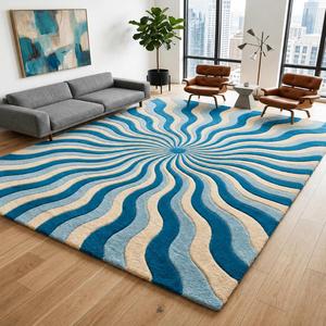 Designer Abstract Blue Beige Tufted Area <b>Rug</b> Rectangle Plush <b>Thick</b> Non-Slip Living Room <b>Rug</b> - Product Image 1