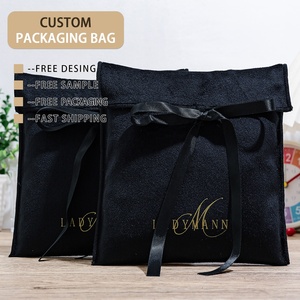 Custom Logo Printed Black Velvet Jewelry Gift Packaging <strong>Bag</strong> Luxury Soft Purse <strong>Lingerie</strong> Hair <strong>Storage</strong> Envelope <strong>Bag</strong> - Product Image 1