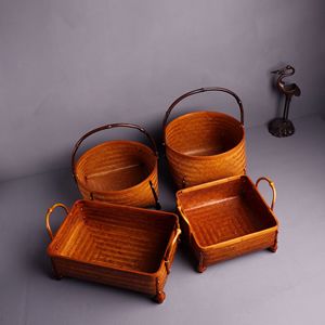 <b>Bamboo</b> Woven Storage Basket Rectangle Lacquered Tea Room Tabletop Fruit <b>Container</b> Living Room Standing Type Neatening Storage - Product Image 3