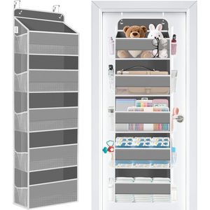 Over The Door Organizer 5 Shelves Grey Hanging <b>Storage</b> With Side Pockets For Bedroom Nursery Bathroom - Product Image 1