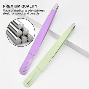 Pinzas de <span class=keywords><strong>cejas</strong></span> inclinadas 2 en 1 de acero inoxidable baratas de alta calidad Diseño de doble extremo Abrazaderas de recorte precisas <span class=keywords><strong>con</strong></span> peine - Product Image 4