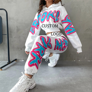 Thể Thao Đường Phố Mặc Biểu Tượng Tùy Chỉnh Hai 2 Mảnh Quần Bó Sát Và Áo Đặt Chạy Bộ Thư In Phụ Nữ Tracksuit Hoodie Chạy Bộ Quần Bộ - Product Image 1